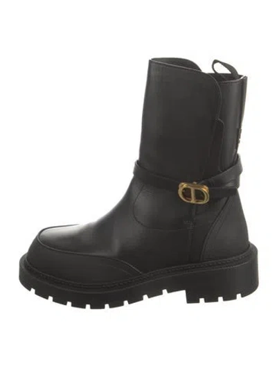Pre-owned Dior Leather Combat Boots In Black