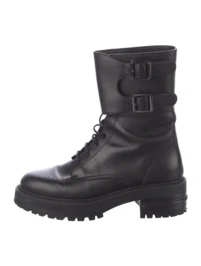 Pre-owned Dior Leather Combat Boots In Black
