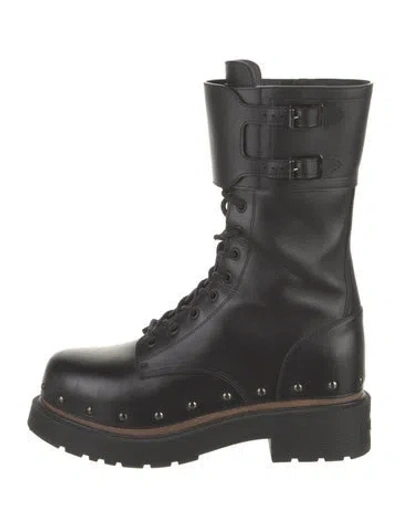 Pre-owned Dior Leather Combat Boots In Black