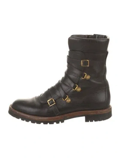 Pre-owned Dior Leather Combat Boots In Black