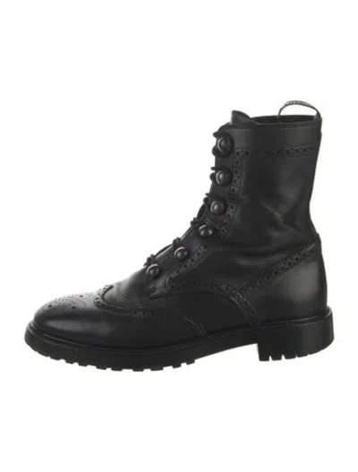 Pre-owned Dior Leather Combat Boots In Black