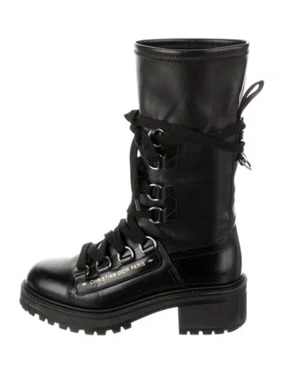 Pre-owned Dior Leather Combat Boots In Black