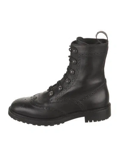 Pre-owned Dior Leather Combat Boots In Black