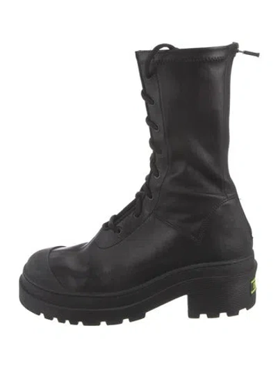 Pre-owned Dior Leather Combat Boots In Black