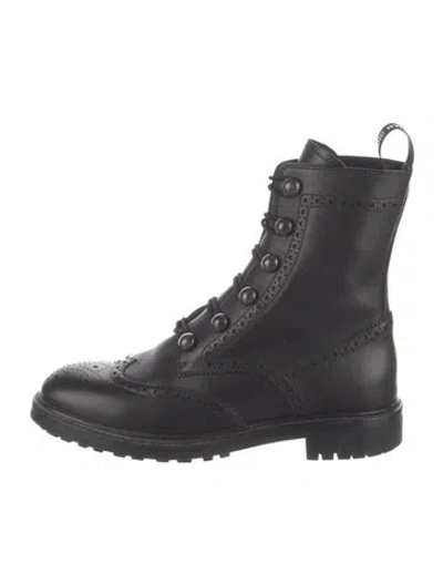 Pre-owned Dior Leather Combat Boots In Black