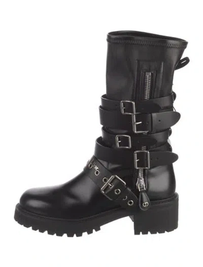 Pre-owned Dior Leather Combat Boots In Black