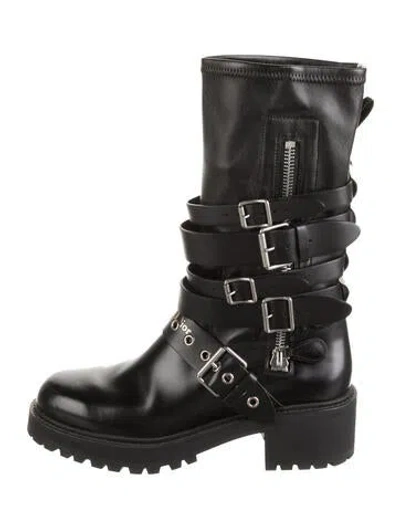Pre-owned Dior Leather Combat Boots In Black