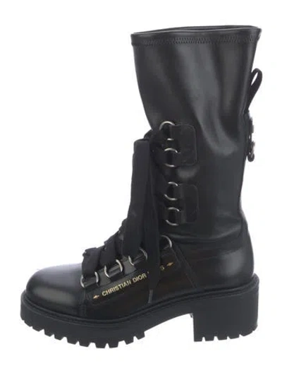 Pre-owned Dior Leather Combat Boots In Black