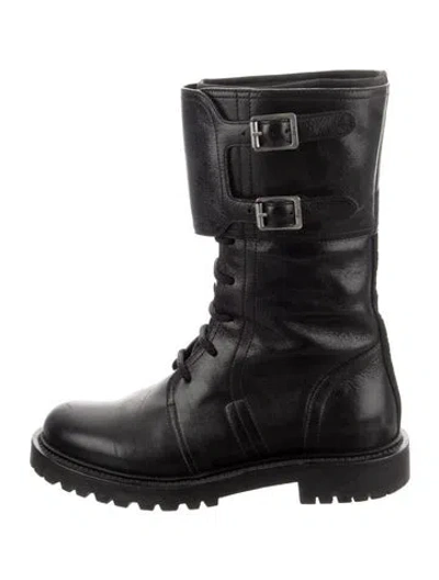Pre-owned Dior Leather Combat Boots In Black