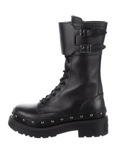 Pre-owned Dior Leather Combat Boots In Black