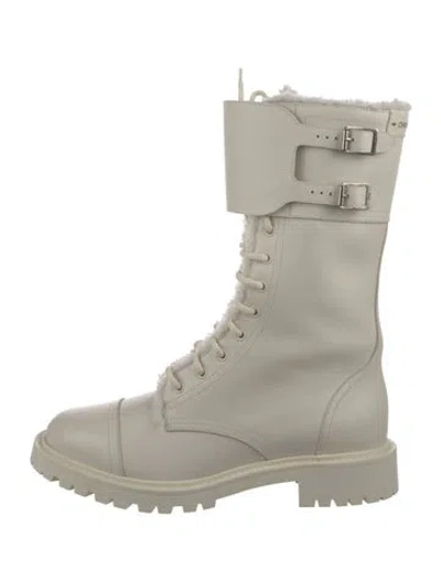 Pre-owned Dior Leather Combat Boots In Neutral