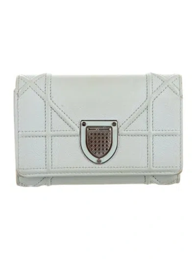 Pre-owned Dior Leather Compact Wallet In Blue