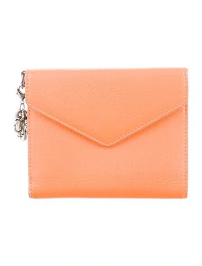 Pre-owned Dior Leather Compact Wallet In Orange