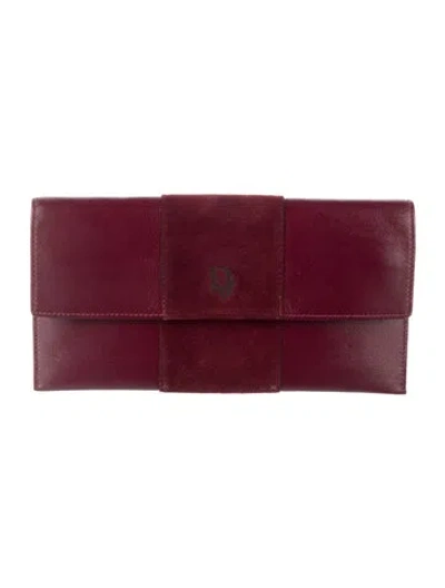 Pre-owned Dior Leather Continental Wallet In Burgundy
