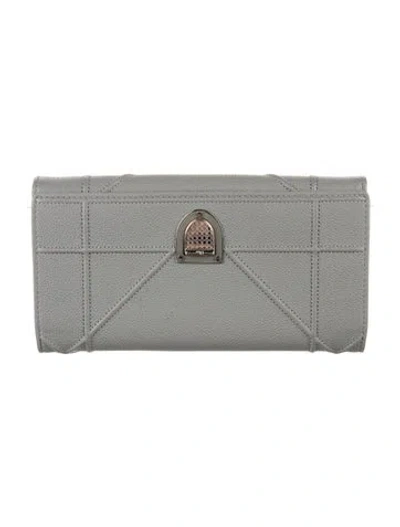 Pre-owned Dior Leather Continental Wallet In Grey