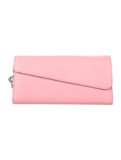 Pre-owned Dior Leather Continental Wallet In Pink