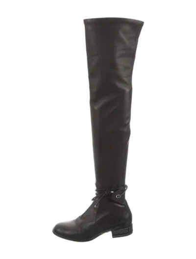 Pre-owned Dior Leather Crystal Embellishments Boots In Black