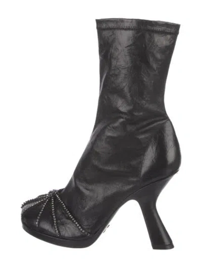 Pre-owned Dior Leather Crystal Embellishments Boots In Black