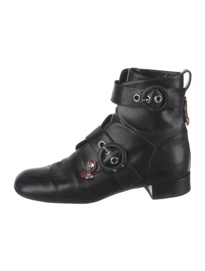 Pre-owned Dior Leather Crystal Embellishments Boots In Black