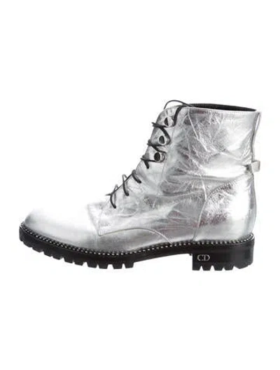 Pre-owned Dior Leather Crystal Embellishments Combat Boots