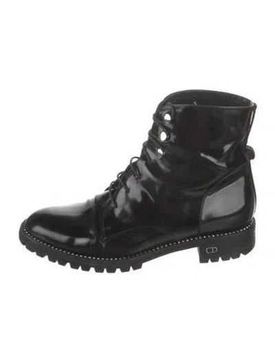 Pre-owned Dior Leather Crystal Embellishments Combat Boots In Black