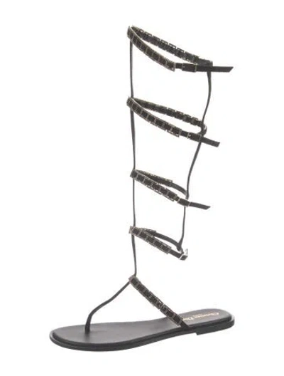 Pre-owned Dior Leather Crystal Embellishments Gladiator Sandals In Black