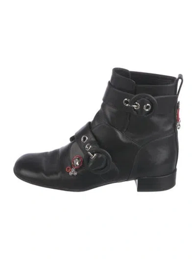 Pre-owned Dior Leather Crystal Embellishments Moto Boots In Black