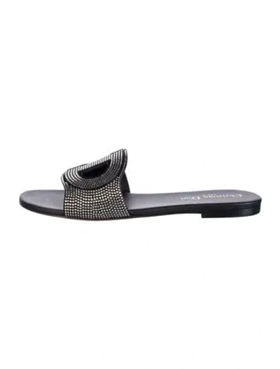 Pre-owned Dior Leather Crystal Embellishments Mules W/ Tags In Black