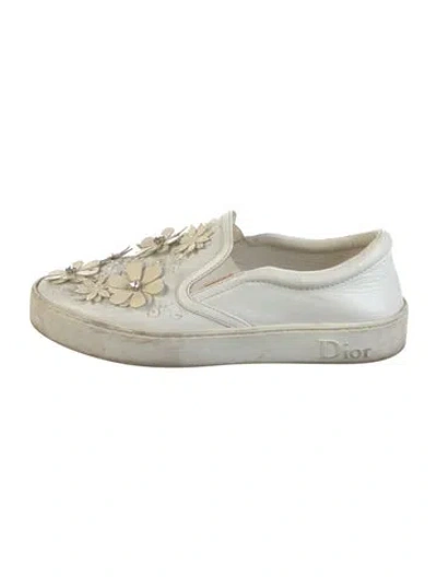 Pre-owned Dior Leather Crystal Embellishments Oxfords In White