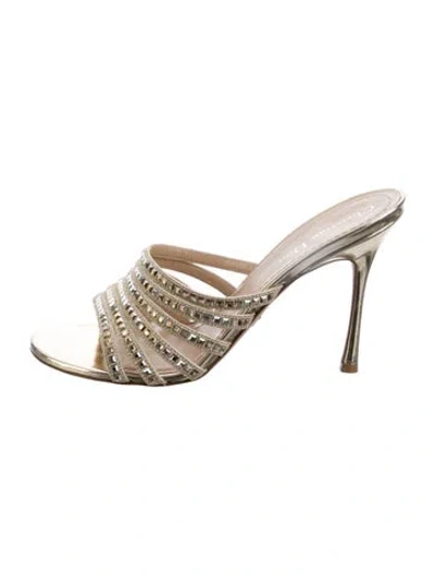 Pre-owned Dior Leather Crystal Embellishments Slides In Gold