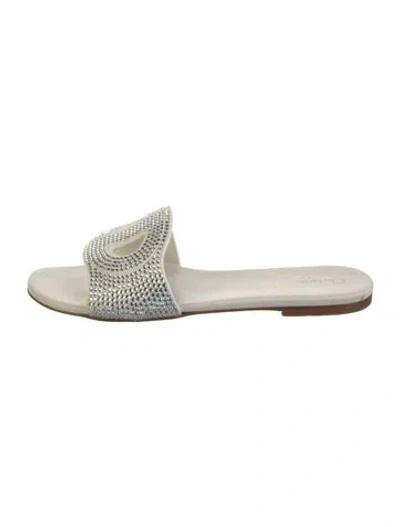 Pre-owned Dior Leather Crystal Embellishments Slides In Neutral