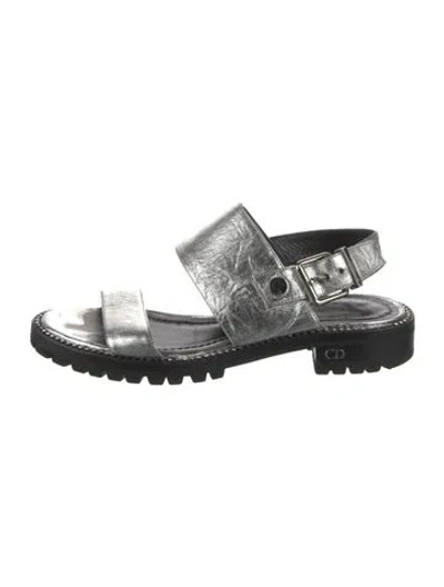 Pre-owned Dior Leather Crystal Embellishments Slingback Sandals In Black
