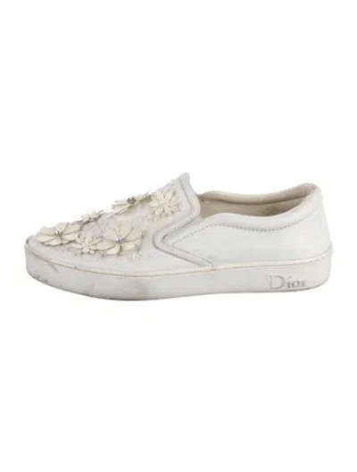 Pre-owned Dior Leather Crystal Embellishments Sneakers In White