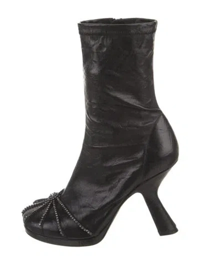Pre-owned Dior Leather Crystal Embellishments Sock Boots In Black