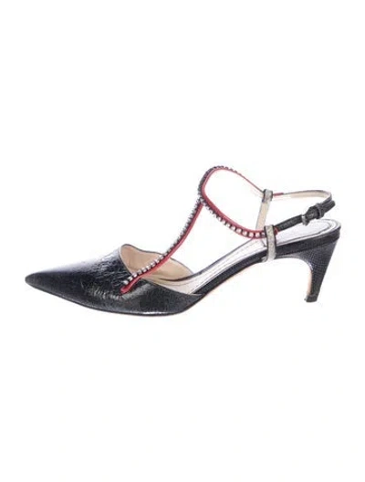 Pre-owned Dior Leather Crystal Embellishments T-strap Pumps In Blue