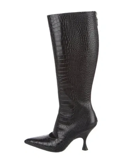 Pre-owned Dior Leather Cutout Accent Boots In Black