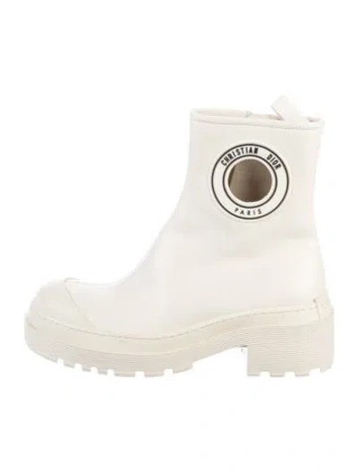 Pre-owned Dior Leather Cutout Accent Combat Boots In Neutrals