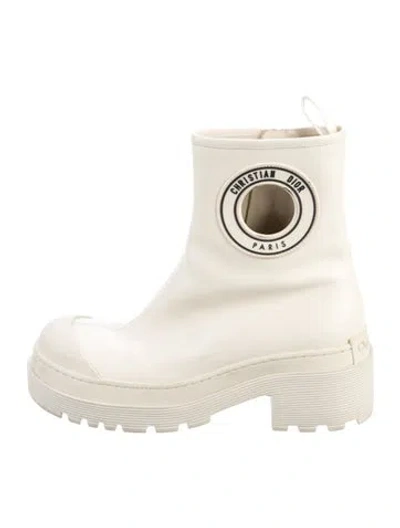 Pre-owned Dior Leather Cutout Accent Combat Boots In Neutrals