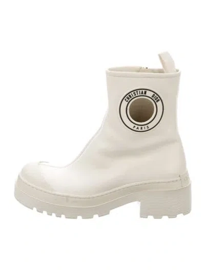 Pre-owned Dior Leather Cutout Accent Combat Boots In Neutrals