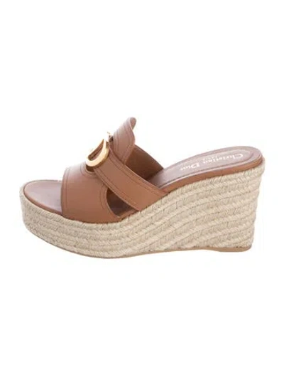 Pre-owned Dior Leather Cutout Accent Espadrilles In Neutral