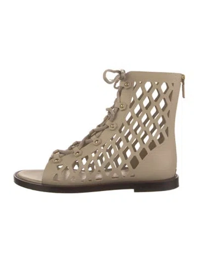 Pre-owned Dior Leather Cutout Accent Gladiator Sandals In Neutrals
