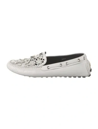 Pre-owned Dior Leather Cutout Accent Loafers In White