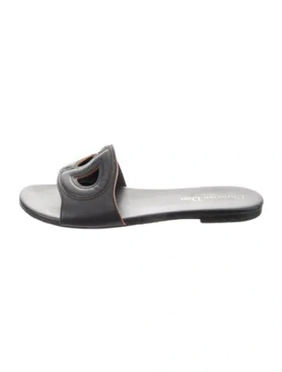 Pre-owned Dior Leather Cutout Accent Slides In Black
