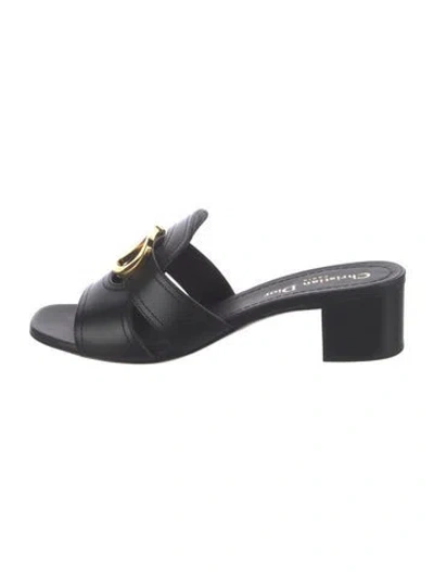 Pre-owned Dior Leather Cutout Accent Slides In Black