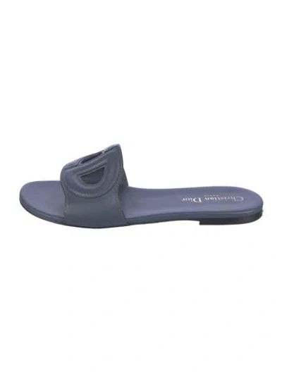 Pre-owned Dior Leather Cutout Accent Slides In Blue