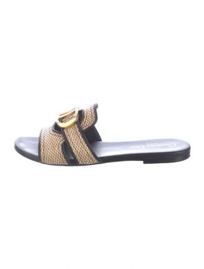 Pre-owned Dior Leather Cutout Accent Slides In Blue