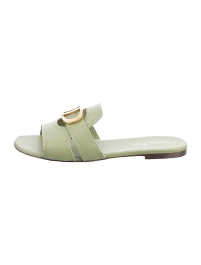 Pre-owned Dior Leather Cutout Accent Slides In Green