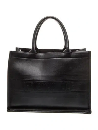 Pre-owned Dior Leather  Book Tote Bag Medium In Black