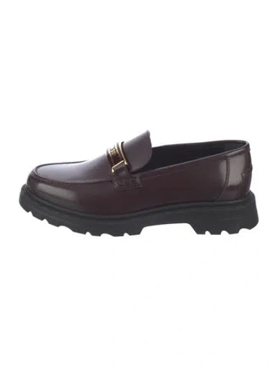 Pre-owned Dior Leather Dress Loafers In Burgundy