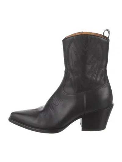 Pre-owned Dior Leather Embroidered Accent Western Boots In Black